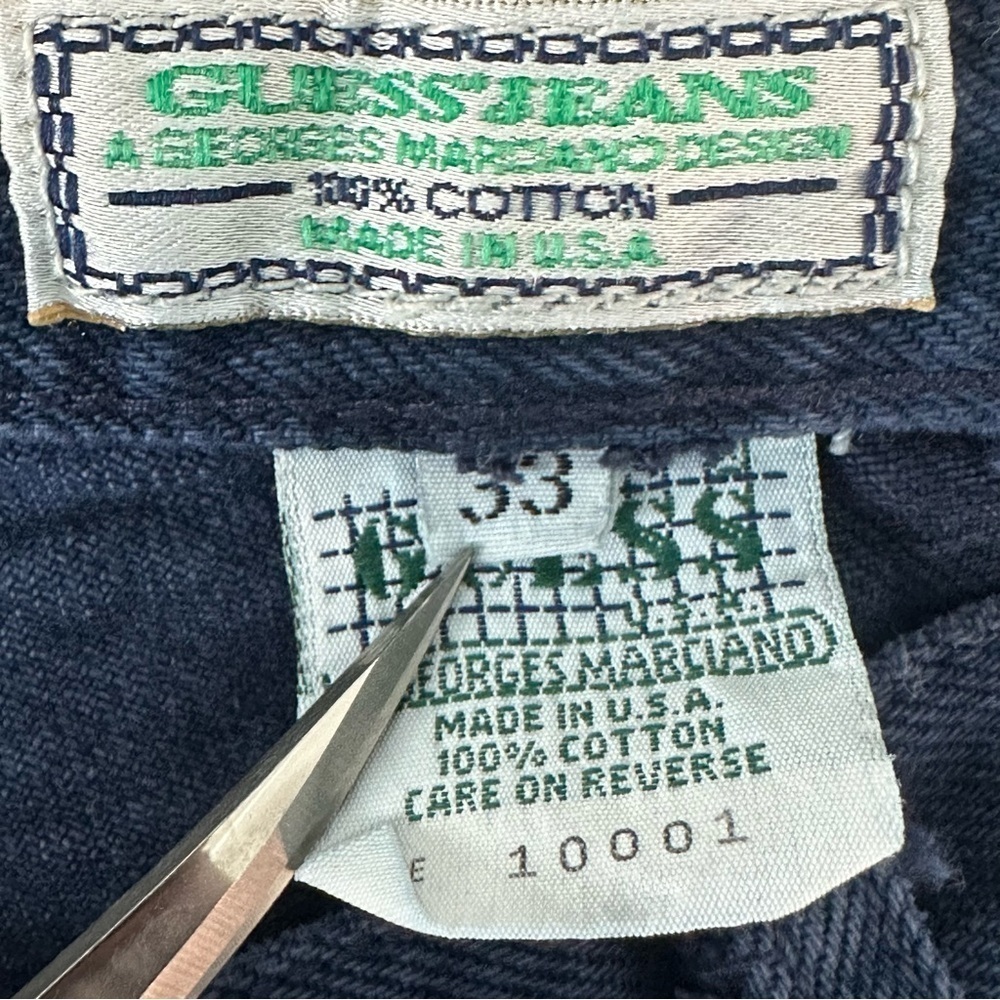 Vintage GUESS Blue High Rise Raw Hem Jean Shorts Size 33 Made in USA 100% Cotton - Picture 6 of 7